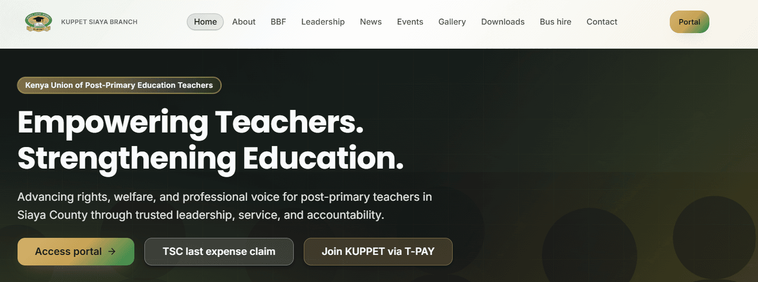 KUPPET SIAYA BRANCH — live product screenshot by Cadu Systems